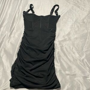 White Fox Black Cordet Mini Ruched Dress